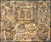 Ceramic work with bronze effect depicting Lord Ganesha and Sri Lakshmi