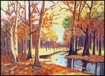 Autumn season in water colours on canvas