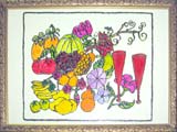 Glass painting of fruits and wine glasses