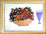 Glass painting of flower basket and wine glass